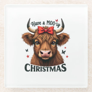 Dessous-de-verre En Verre Moory Christmas adorable vache portant Père Noël