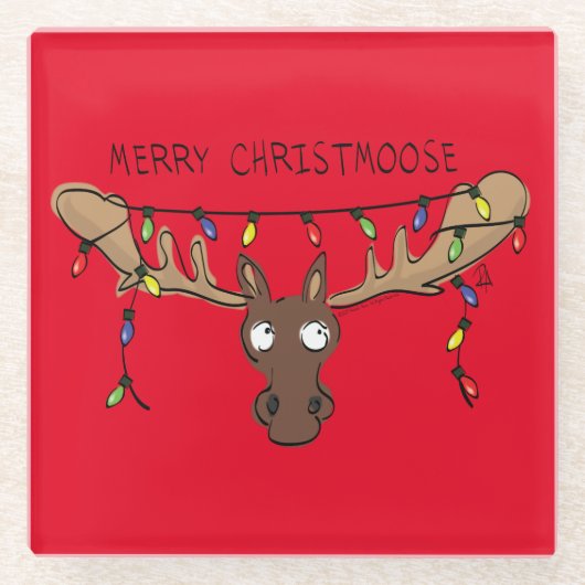 Dessous-de-verre En Verre Moose Cute Funny Noël (Devant)