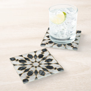 Dessous-de-verre En Verre Mosaïque marocaine noire et Marbre blanc