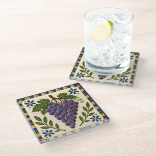 Dessous-de-verre En Verre Mosaïque Méditerranéenne Art de Vigne de Raisin Vi
