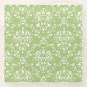 Dessous-de-verre En Verre Moss Green Damask