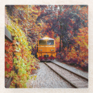 Dessous-de-verre En Verre Moteur de train diesel classique à l'automne