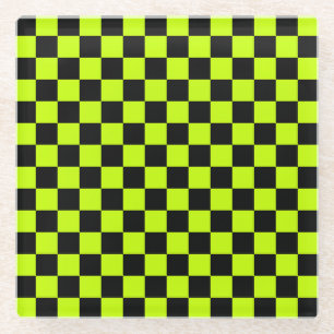 Dessous-de-verre En Verre Motif à carreaux vert acide et noir