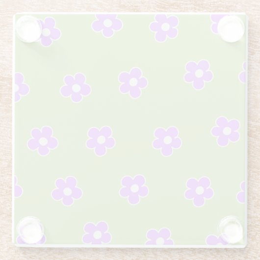 Dessous-de-verre En Verre Motif à fleurs vert violet rétro Y2K (Dos)