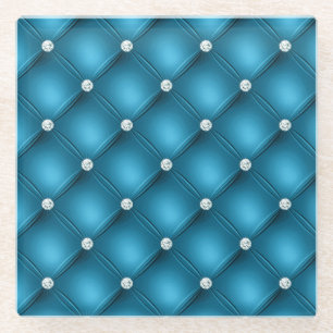 Dessous-de-verre En Verre Motif à losanges capitonné bleu moyen de luxe