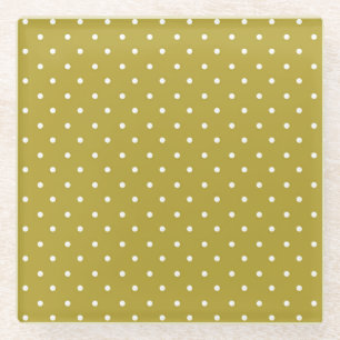 Dessous-de-verre En Verre Motif à pois blancs jaune moutarde