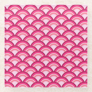 Dessous-de-verre En Verre Motif à vagues Art Déco - fuchsia et corail