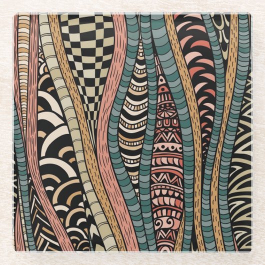 Dessous-de-verre En Verre Motif abstrait dans le style ethnique (Devant)