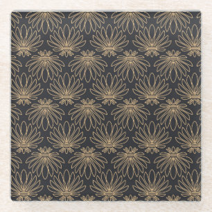 Dessous-de-verre En Verre Motif Art Déco avec motifs floraux dorés