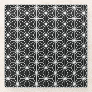Dessous-de-verre En Verre Motif Asanoha Noir et blanc