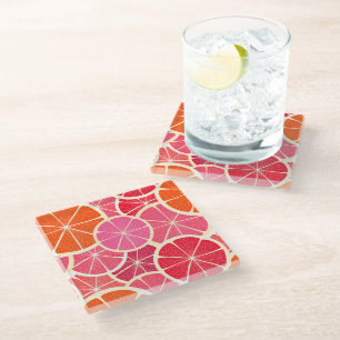 Dessous-de-verre En Verre Motif aux agrumes d'orange et de pamplemousse
