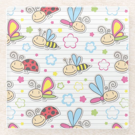 Dessous-de-verre En Verre motif avec des insectes (Devant)