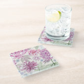 Dessous-de-verre En Verre Motif avec les fleurs roses (Incliné)