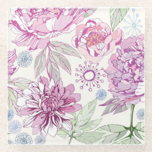 Dessous-de-verre En Verre Motif avec les fleurs roses