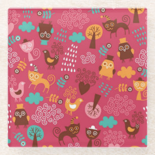 Dessous-de-verre En Verre Motif avec les oiseaux et les chats mignons