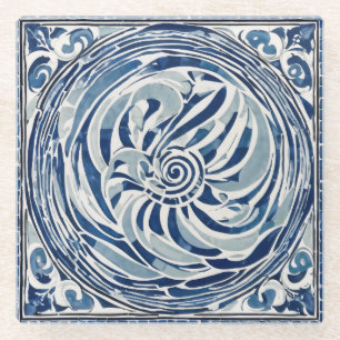 Dessous-de-verre En Verre Motif blanc bleu tourbillon 02