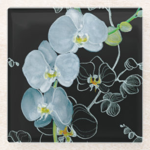 Dessous-de-verre En Verre Motif blanc d'orchidées d'aquarelle
