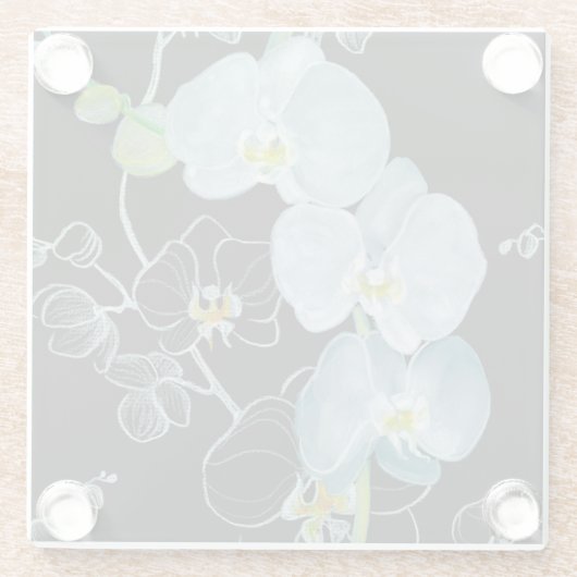Dessous-de-verre En Verre Motif blanc d'orchidées d'aquarelle (Dos)