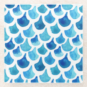 Dessous-de-verre En Verre Motif bleu d'échelle d'aquarelle