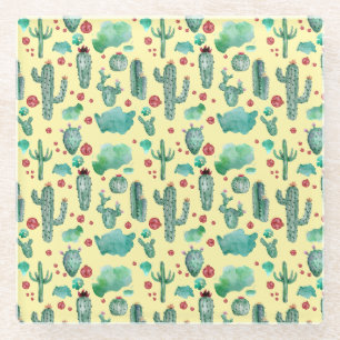 Dessous-de-verre En Verre motif cactus et ladybug - arrière - plan jaune