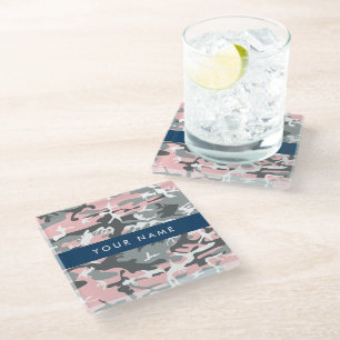 Dessous-de-verre En Verre Motif camouflage rose et gris Personnalisez votre