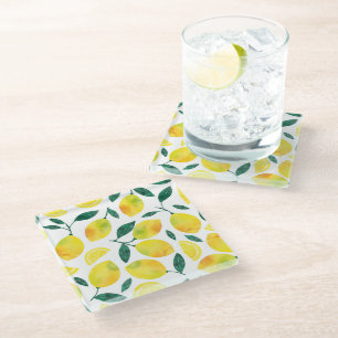 Dessous-de-verre En Verre Motif citron jaune aquarelle