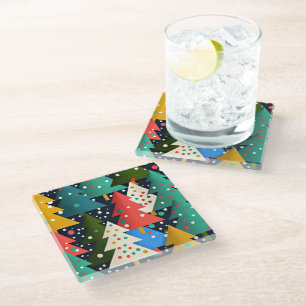 Dessous-de-verre En Verre Motif coloré d'arbre de Noël