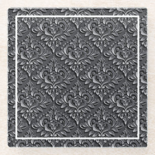 Dessous-de-verre En Verre Motif damassé fond noir-23961