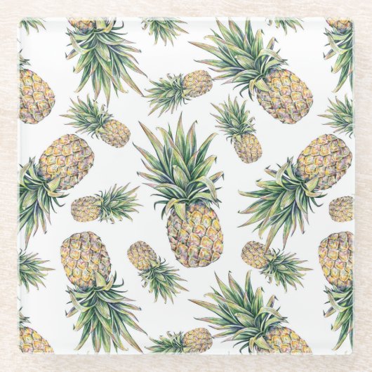 Dessous-de-verre En Verre Motif d'ananas aquarelle (Devant)
