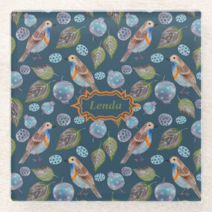 Dessous-de-verre En Verre Motif d'aquarelle Blue Birds