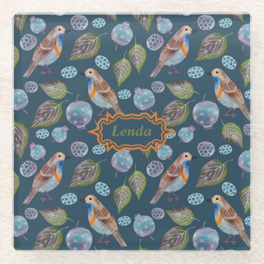 Dessous-de-verre En Verre Motif d'aquarelle Blue Birds (Devant)