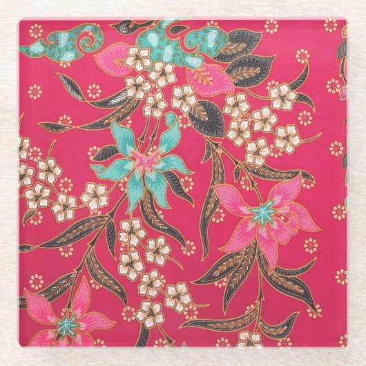 Dessous-de-verre En Verre Motif d'art batik indonésien (Devant)