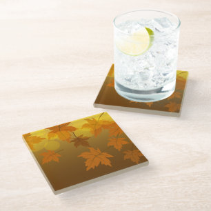 Dessous-de-verre En Verre Motif d'automne avec feuilles d'érable en chute et