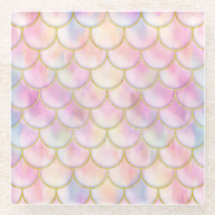 Dessous-de-verre En Verre Motif de balance de sirène Pastel Iridescente