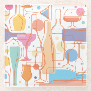 Dessous-de-verre En Verre Motif de bouteilles et verres de vin colorés