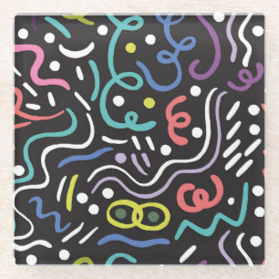 Dessous-de-verre En Verre Motif de brosse dessiné à la main, lignes de zigza