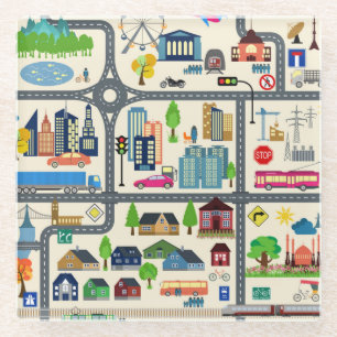 Dessous-de-verre En Verre Motif de carte de ville