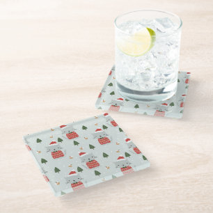 Dessous-de-verre En Verre Motif de chat de Noël mignon – Vacances festives