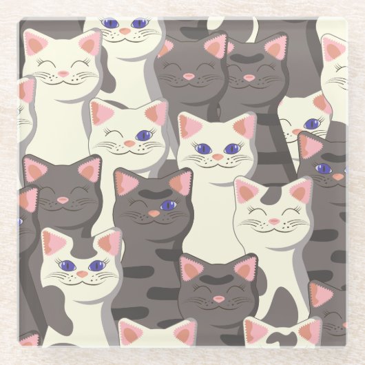 Dessous-de-verre En Verre Motif de chats blancs et gris (Devant)