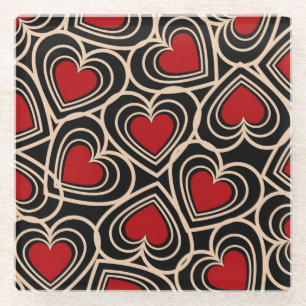 Dessous-de-verre En Verre Motif de coeur simple Noir et Rouge
