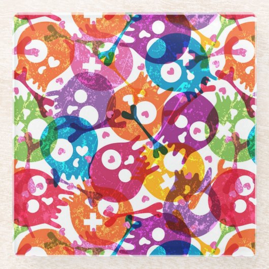 Dessous-de-verre En Verre Motif de crânes (Devant)