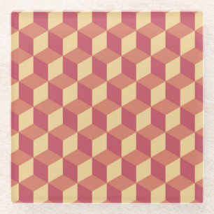 Dessous-de-verre En Verre Motif de Cube rouge orange Abstrait