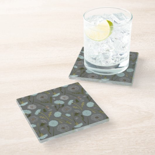 Dessous-de-verre En Verre Motif de Dandelion gris bleu (Incliné)