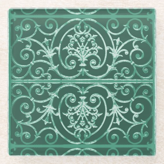 Dessous-de-verre En Verre Motif de défilement vert Sage (Devant)