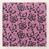 Dessous-de-verre En Verre motif de dentelle avec des papillons (Devant)