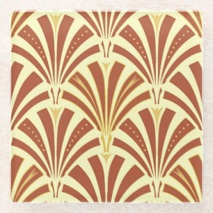 Dessous-de-verre En Verre Motif de fan d'art déco - cuivre sur le jaune