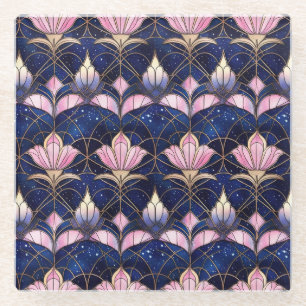 Dessous-de-verre En Verre Motif de faux vitrail de lotus rose élégant