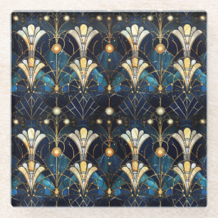 Dessous-de-verre En Verre Motif de faux vitrail élégant lotus doré