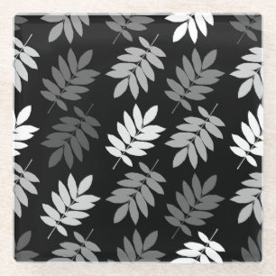 Dessous-de-verre En Verre Motif de feuille aînée noir blanc gris