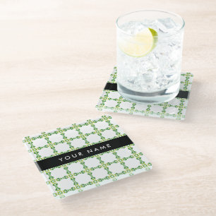 Dessous-de-verre En Verre Motif de feuille, feuilles vertes, votre nom